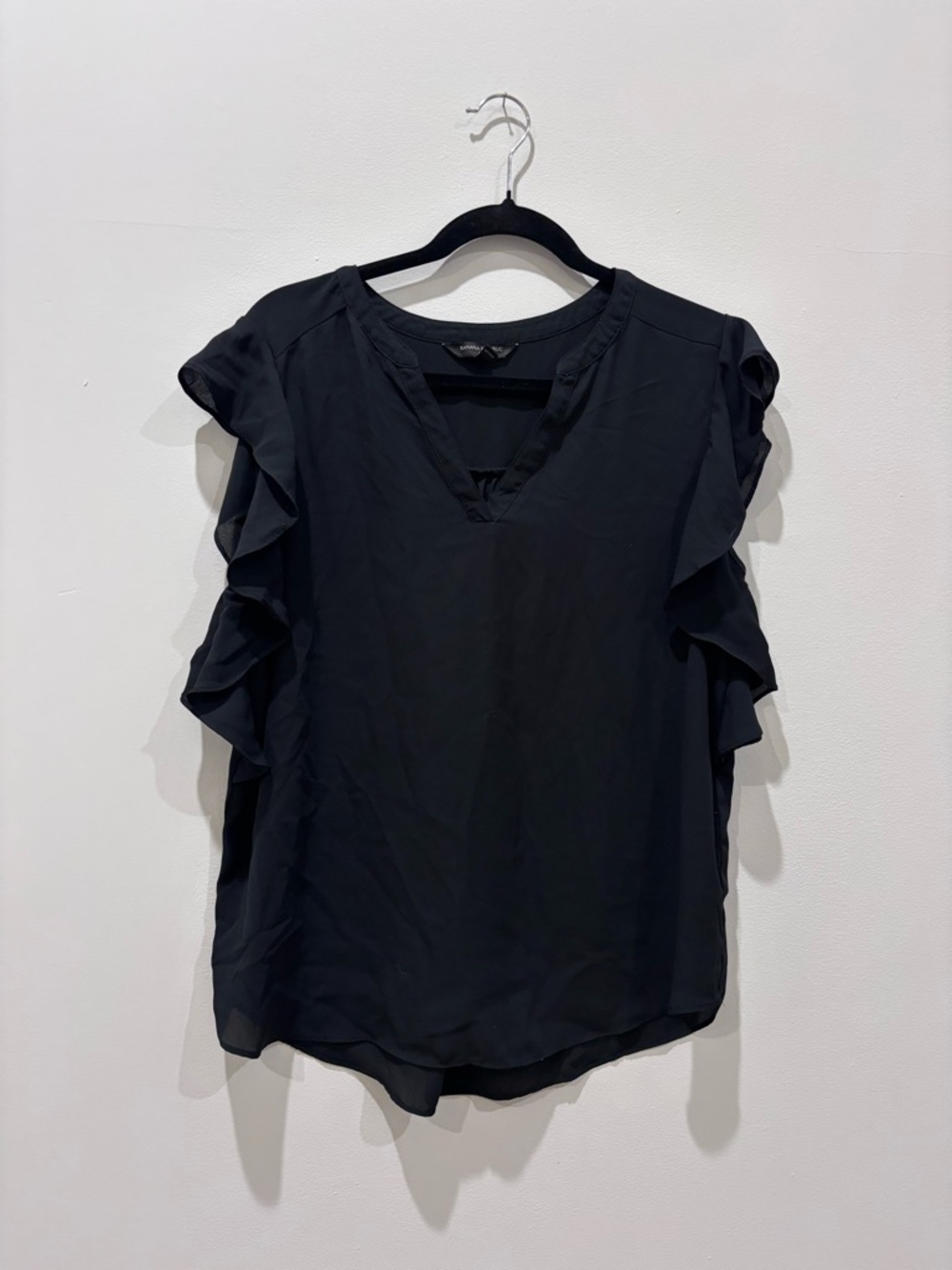 Banana Republic Black Ruffle Sleeve V-Neck Blouse